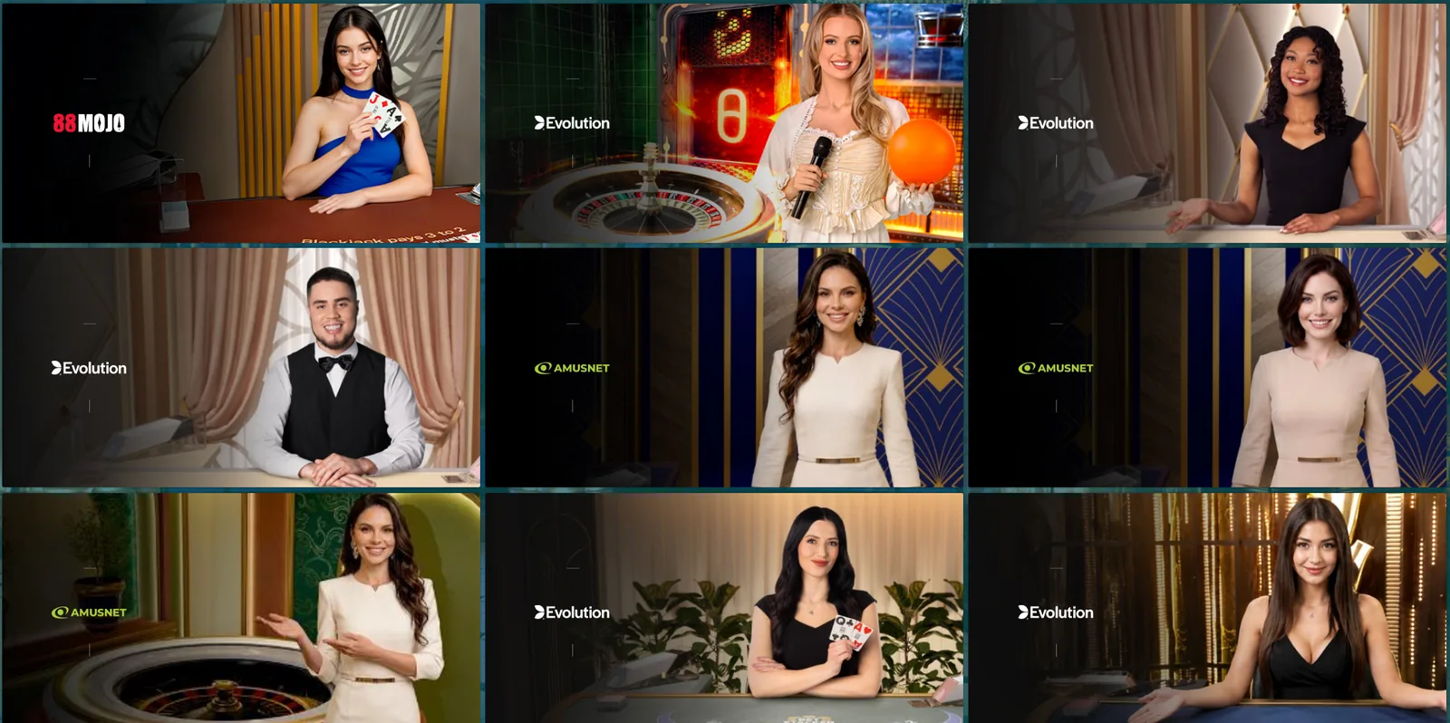Vista dell'area Casinò Live di 22Bet con tavoli condotti da dealer in diretta